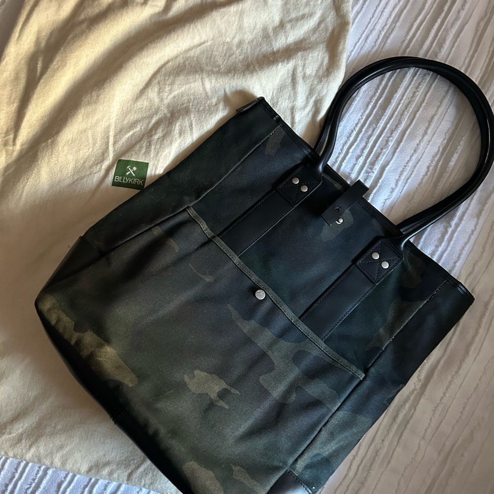 Billy Kirk #326 Camouflage Tote Bag with Black Leather Accents